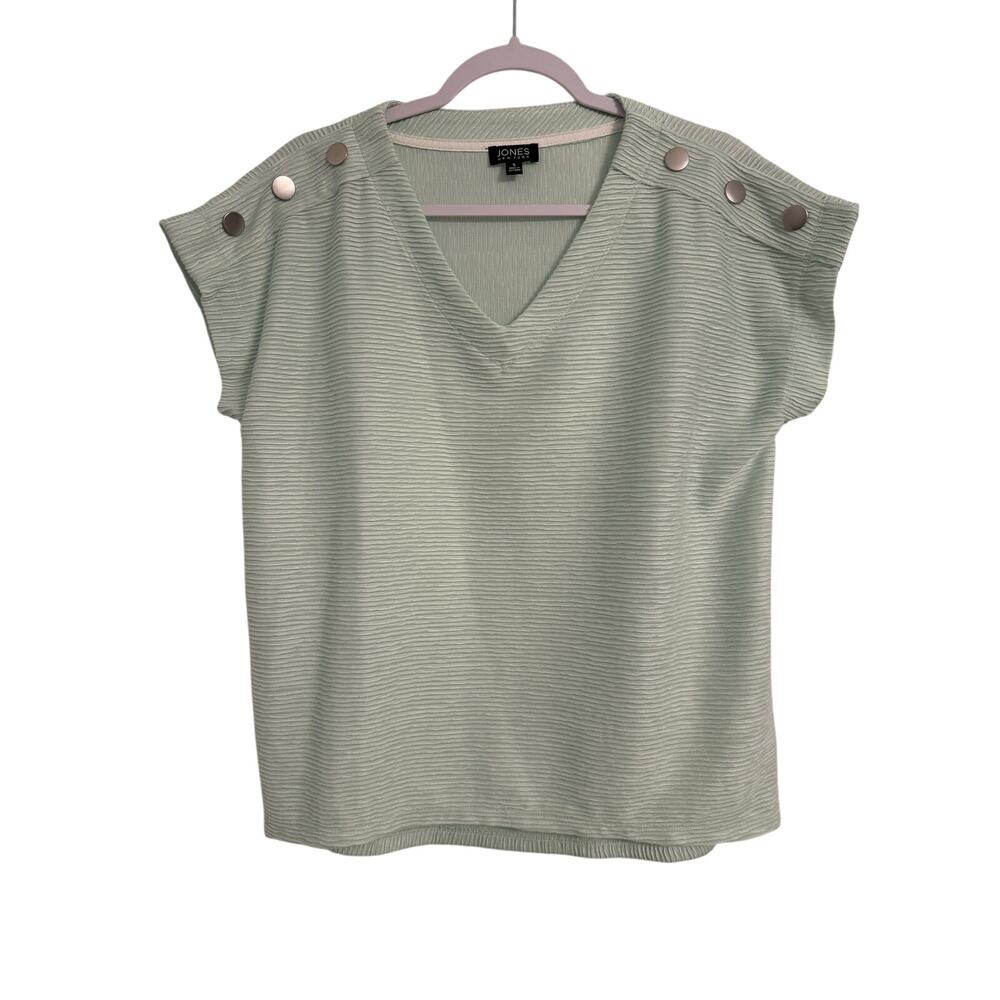 Jones NY Chic Textured‎ Pastel Green Silver Button Dolman Sleeve Oversized Top S